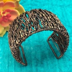 🌼 Copper Brown Color Bead Wrapped Cuff Bracelet